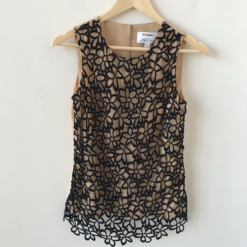 Lela Rose black lace overlay top